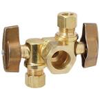1/2 in. Nom Comp Inlet x 3/8 in. O.D. Comp x 1/4 in. O.D. Comp Dual Outlet Dual Shut-Off 1/4-Turn Angle Ball Valve