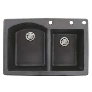 Aversa Drop-in Granite 33 in. 3-Hole 1-3/4 D-Shape Double Bowl Kitchen Sink in Black