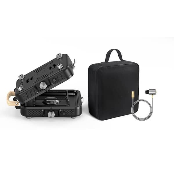 2-Burner Foldable Camping Stove with Dual-Function Griddle Textured Smooth Surface Stainless Steel Propane