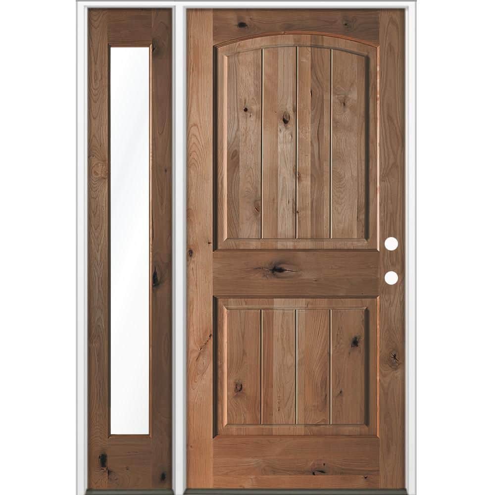 44 in. x 80 in. Knotty Alder Arch Top Left-Hand/Inswing Clear Glass BEHR True Black Stain Wood Prehung Front Door w/LFSL price history on PriceWatchPro