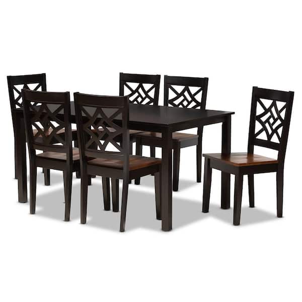 Baxton Studio Nicolette 7-Piece Dark Brown and Walnut Brown Dining Set