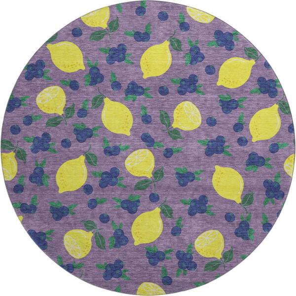 Mayfield Premium Machine Washable Abstract AMF2354 Lavender 8 ft. x 8 ft. Round Rug