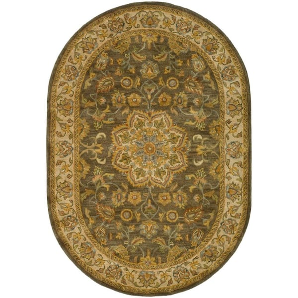 SAFAVIEH Heritage Green/Taupe 5 ft. x 7 ft. Oval Border Area Rug