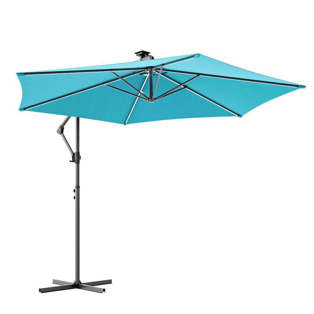 10 ft. LED Offset Hexagon Patio Umbrella with UV Protection and Wind-Resistant Features in Lake Blue price history on PriceWatchPro