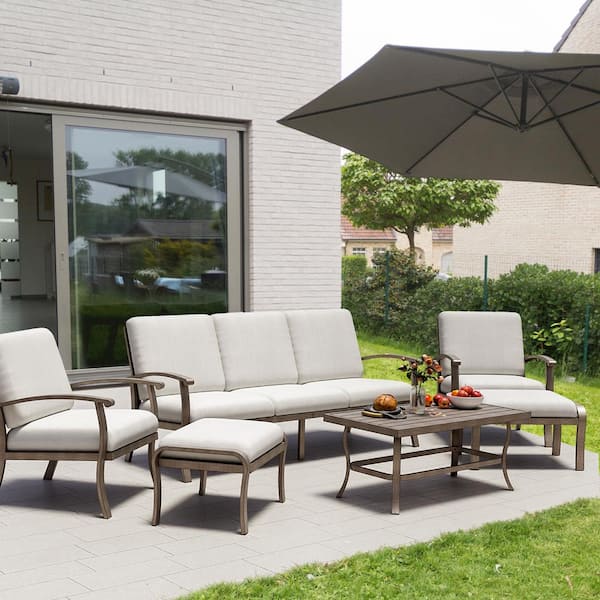 EGEIROSLIFE 6-Piece Aluminum Patio Conversation Set with Coffee Table and Light Gray Cushions