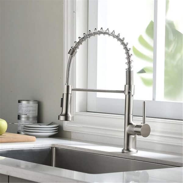Pull Down Kitchen Sink Faucet with Sprayer Commercial Kitchen Faucets Single Handle Brass 1 Hole Taps Brushed Nickel