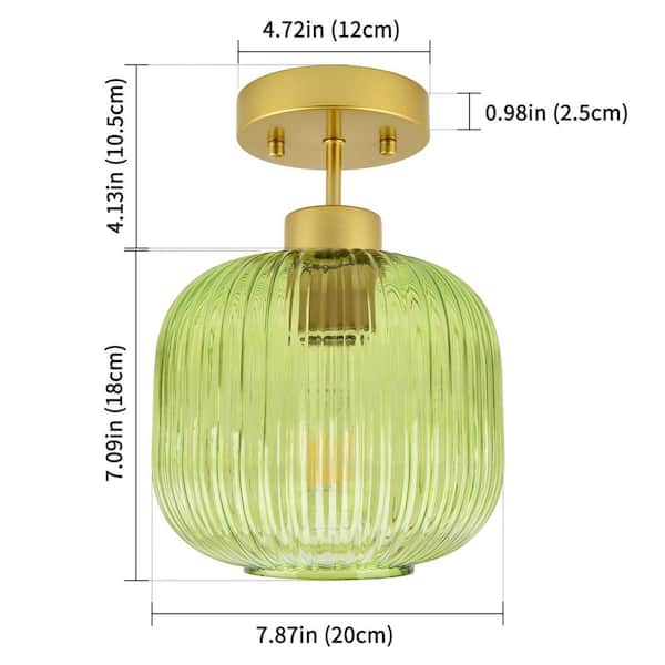 Essel 7.87 in 1-Light Gold Vintage Semi-Flush Mount Lighting with Round Glass Shade, No Bulbs Included
