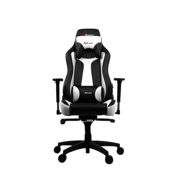 AROZZI Vernazza Black/White Premium PU Leather Gaming/Office Chair with High Backrest, Adjustable Height, Lumbar, Neck Support
