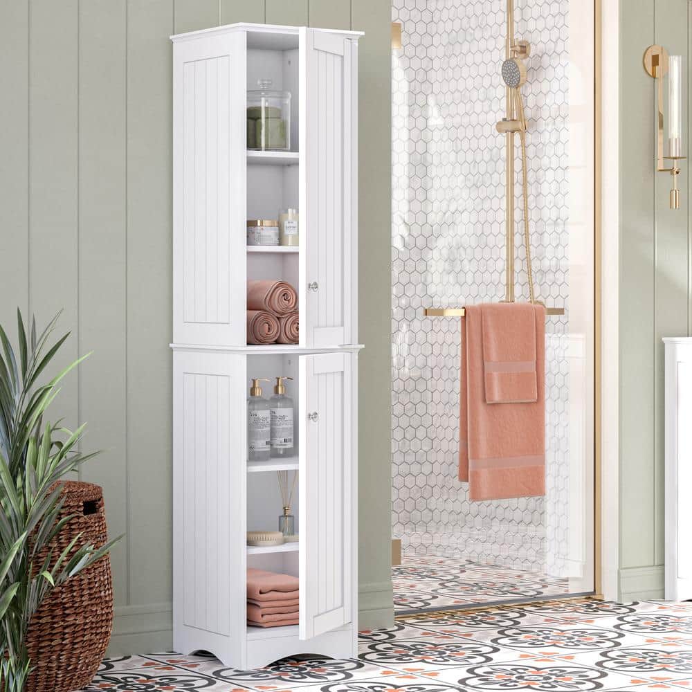White Tall Lockable Bathroom Cabinet with Adjustable Shelves