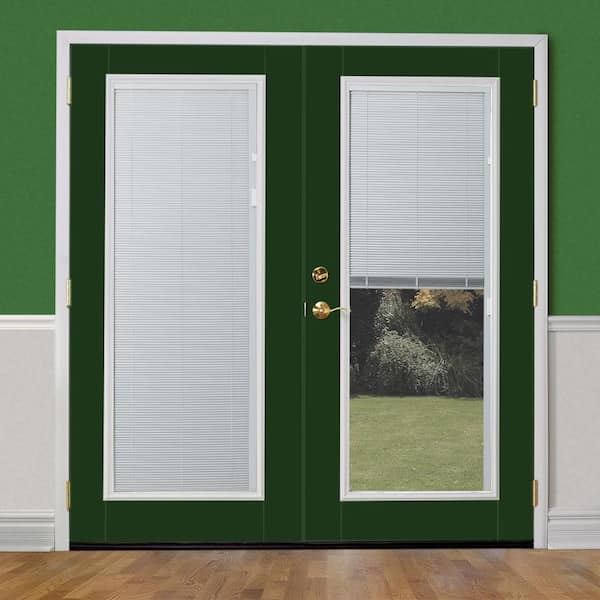 72 in. x 80 in. Conifer Fiberglass Prehung Right-Hand Inswing Mini Blind Patio Door with Brickmold, Vinyl Frame