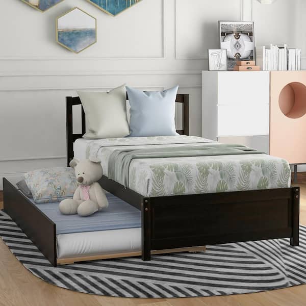 Harper & Bright Designs 41.7 in. W Espresso (Brown) Wood Frame Twin Size Platform Bed with Trundle