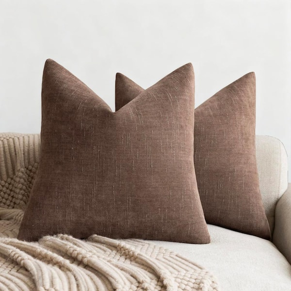 22x22 Inch Throw Pillow Covers 2-Pack Chenille Decorative Pillowcases Accent Cushion Cover, Chocolate