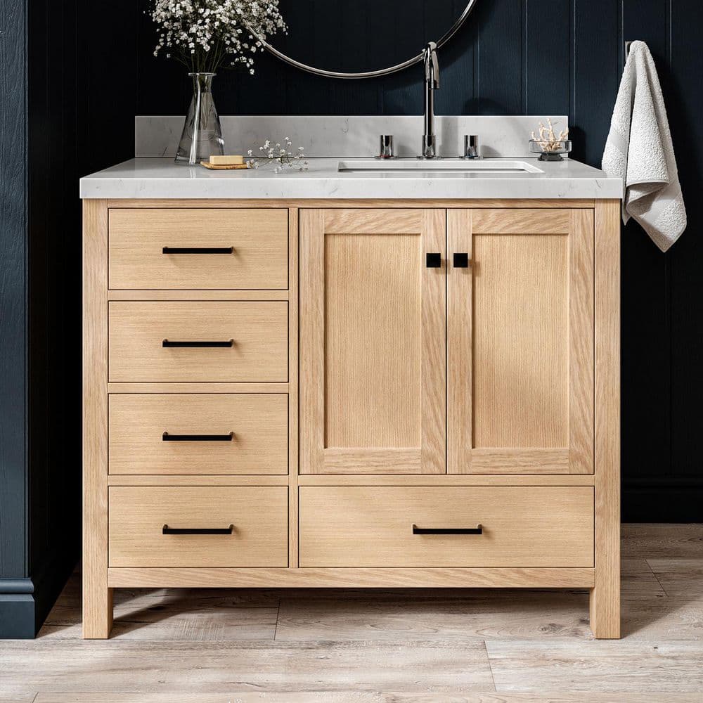 Cambridge 42 in. Single Sink Freestanding Bath Vanity in Oak with Carrara White Quartz Top & Sidesplash price history on PriceWatchPro