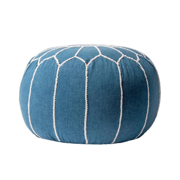 nuLOOM Classic Moroccan Cotton Ottoman Blue Round Pouf