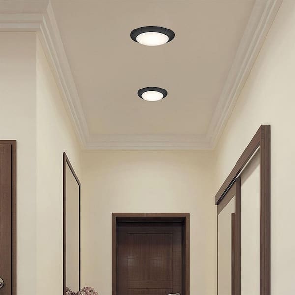 EnviroLite 7.25 in. Black Round Dimmable Ceiling Mount or Recessed Can Mounted LED Disk Light for Indoor Areas, 6-Pack