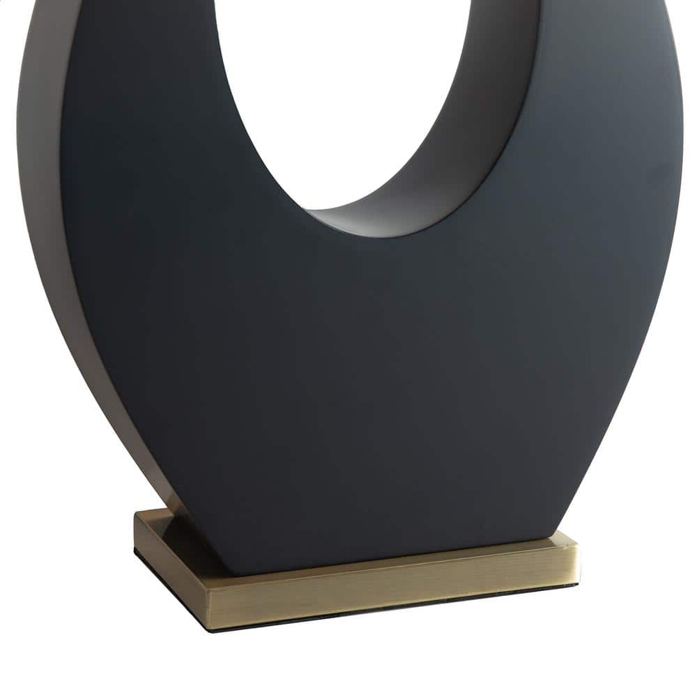 Ebony and Weathered Brass Table Lamp with White Linen Shade