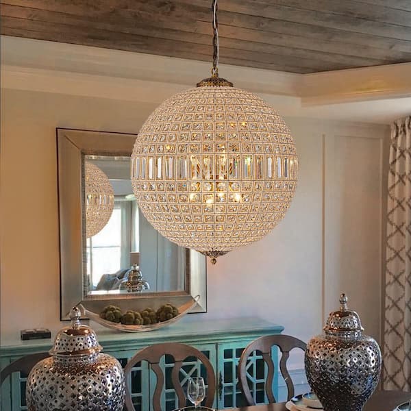 EDISLIVE Allenglade 8-Light 31.5 in. Unique Antique Brass Globe