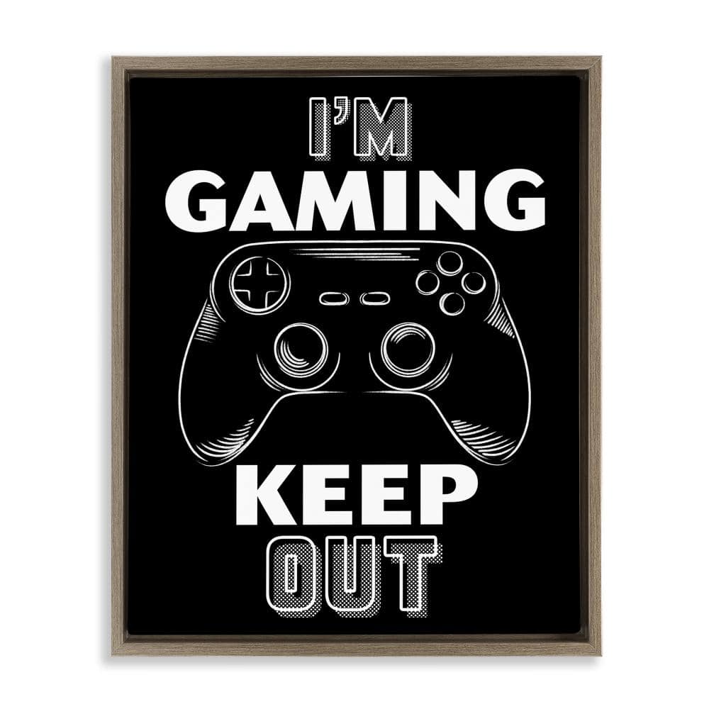 I'm Gaming Keep Out Brown Framed Floater Canvas Wall Art, design by Marcus Prime