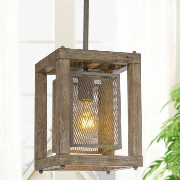 Lnc Farmhouse Gray Wood Cage Pendant, Rustic Wood Basket Lantern Chandelier Uk