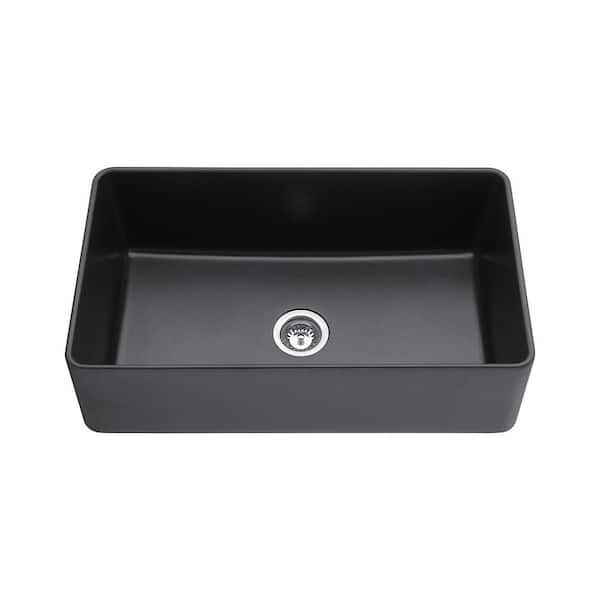 Maincraft Matte Black Quartz 33 in. Single Bowl Farmhouse Apron Kitchen Sink