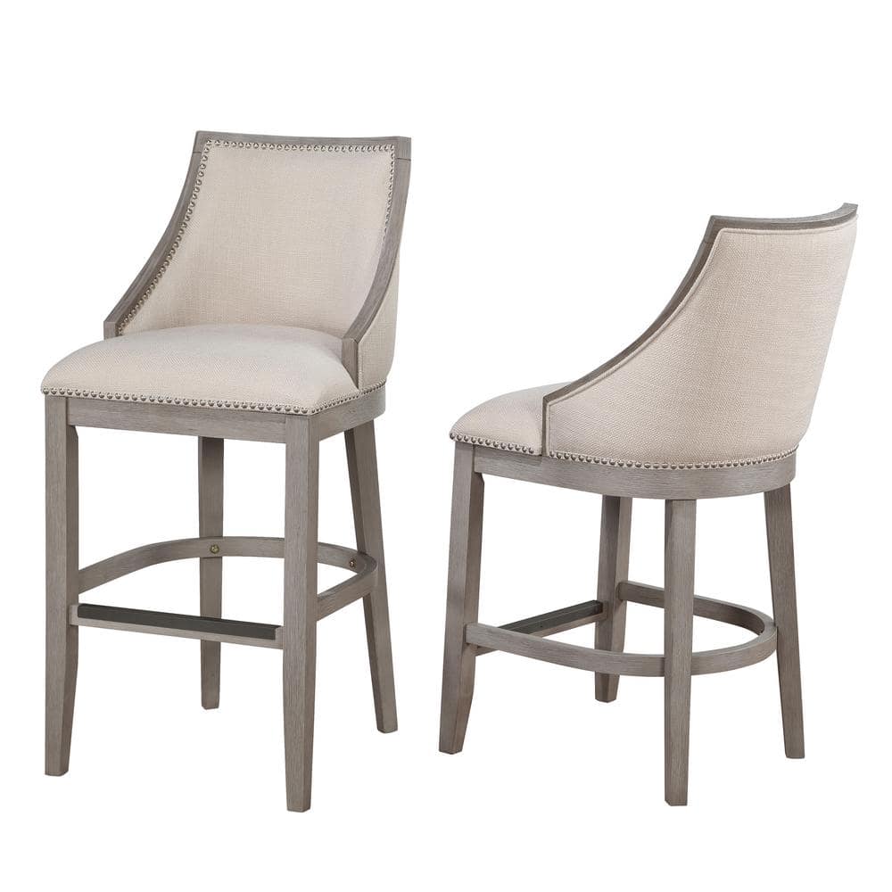Elegant Driftwood Gray Solid Wood Transitional Bar Stool
