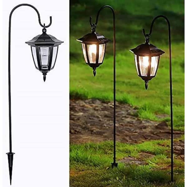 34 inch Hanging Solar Lights, Decorative Garden Lanterns with 2 Shepherd Hooks, 2 Pack