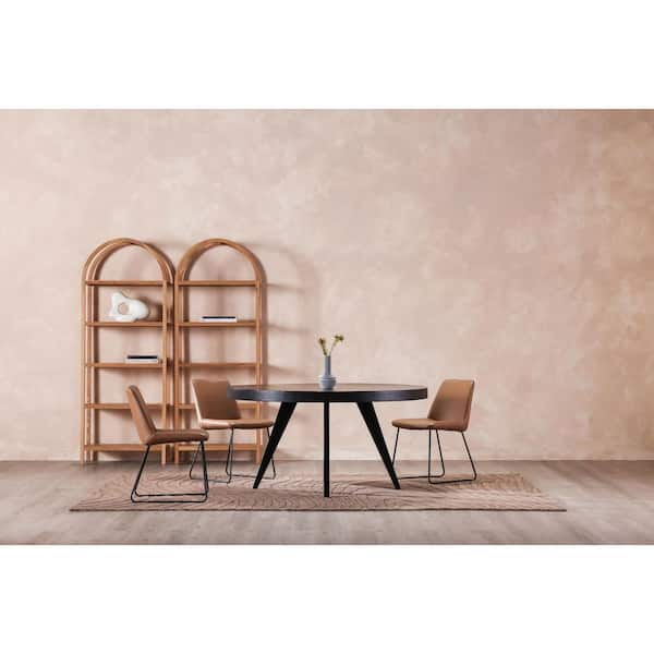 Arlo Rustic Black Acacia Wood Veneer 60 in. Round 4 Legs Dining Table Seats 4
