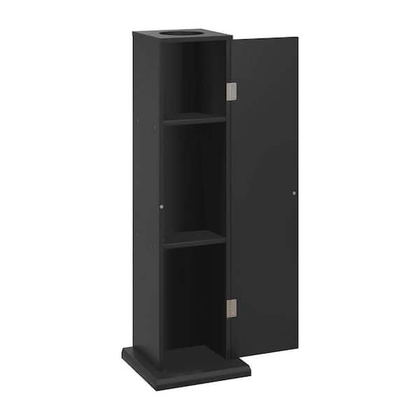 7.7 in. W x 7.7 in. D x 25.6 in. H Black Linen Cabinet, Toilet Paper Cabinet with Doors and Shelves