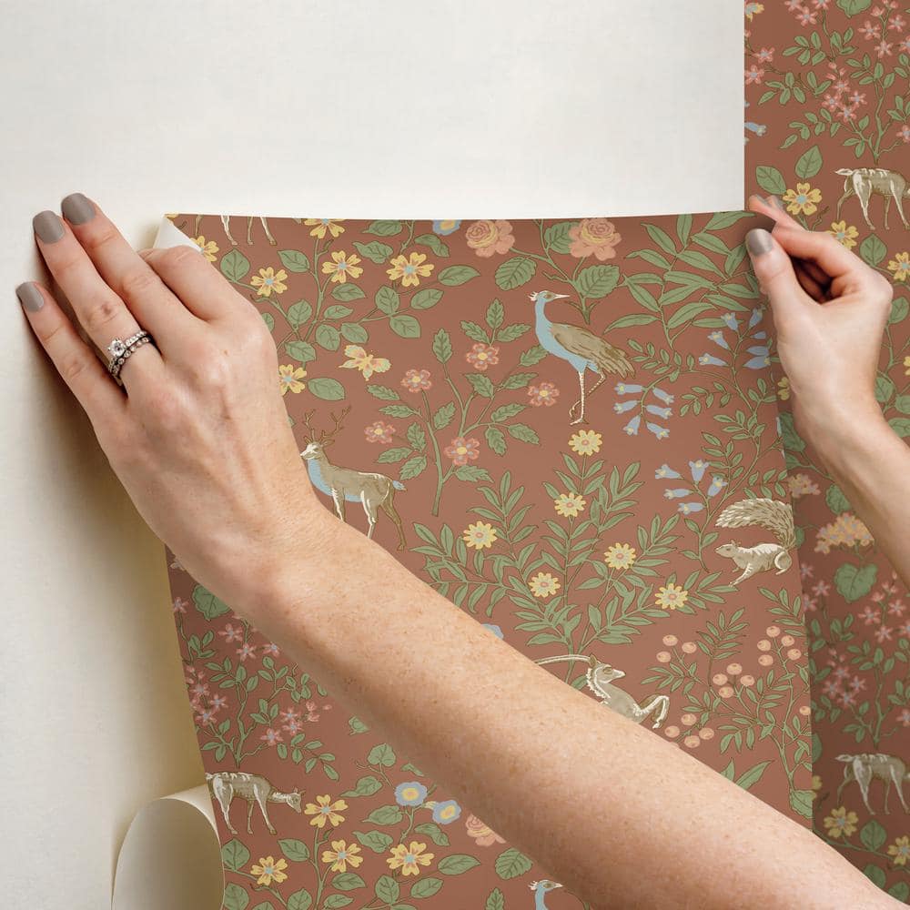 Rust Floral Peel & Stick Vinyl Wallpaper