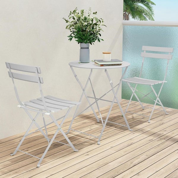 Unbranded White 3-Piece Metal Folding Outdoor Bistro Set