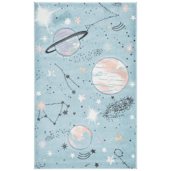 Carousel Kids 3 ft. x 5 ft. Teal/Orange Galaxy Area Rug