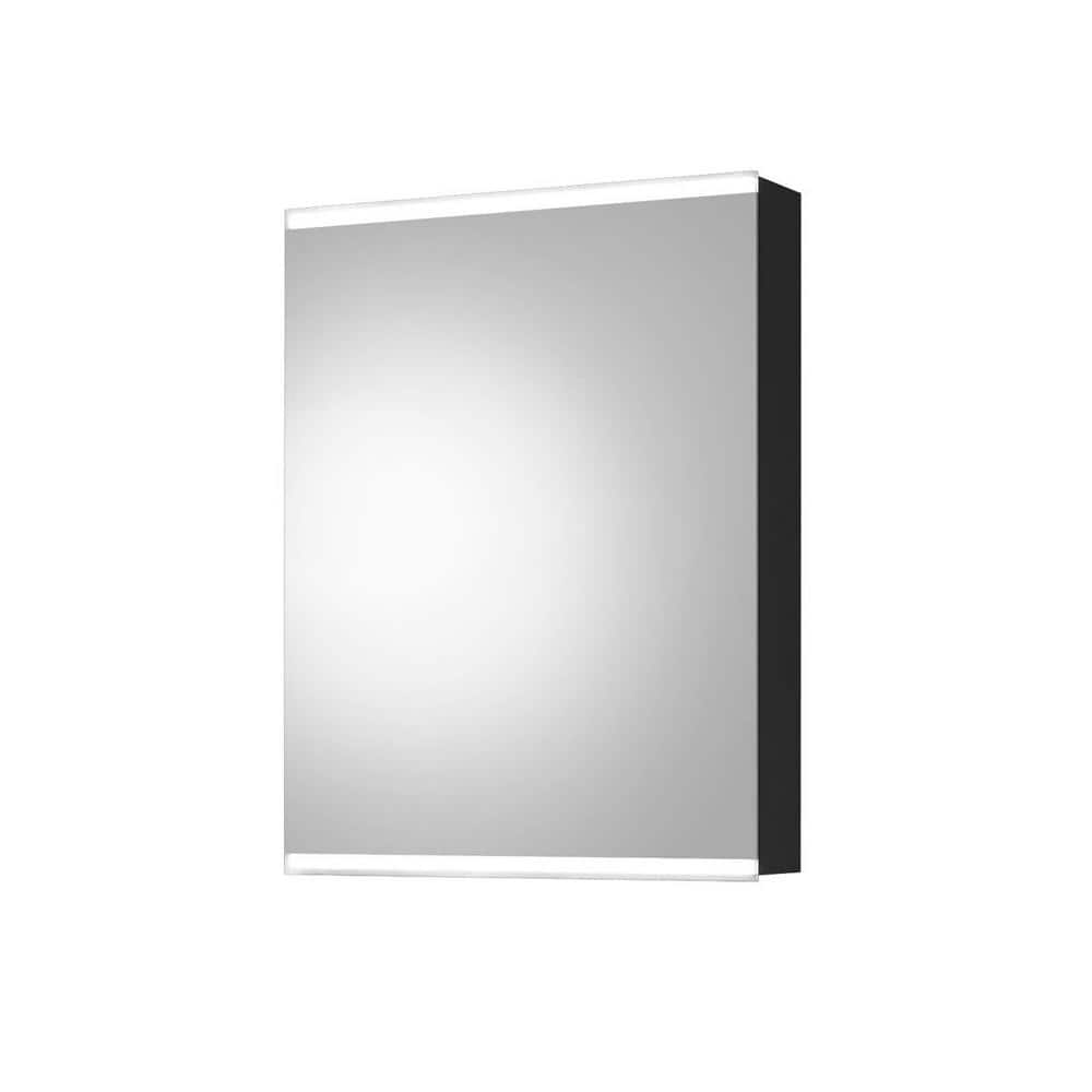 20 in. W x 26 in. H Rectangular Black Aluminum Surface Mount Medicine Cabinet with Mirror and LED Lighted