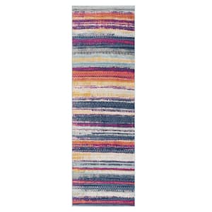 Multicolor 2 ft. x 10 ft. Irregular Striped Runner Rug