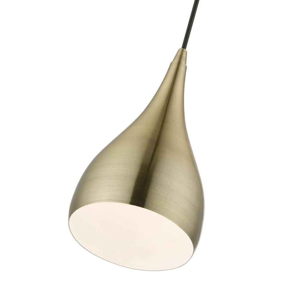 Antique Brass Teardrop Pendant Light with White Interior