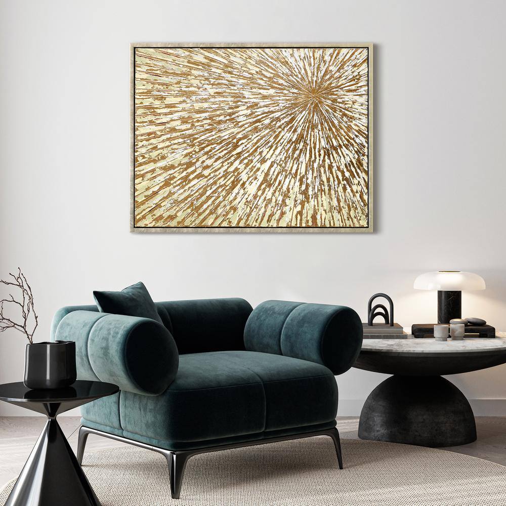 Radiant Burst Metallic Hand Painted Canvas Wall Art in Champagne Gold Frame