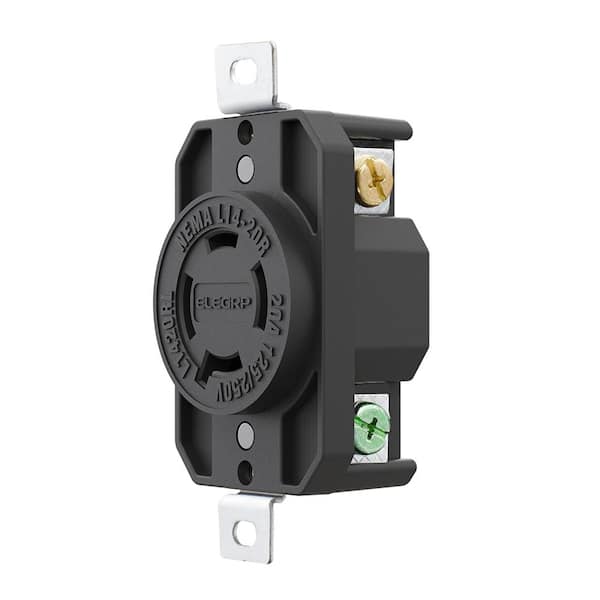 20 Amp 125/250V NEMA L14-20R Locking Receptacle, Industrial Grade Grounding Twist Lock Outlet, Black