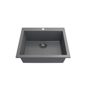 Campino Uno Concrete Gray Granite Composite 24 in. Single Bowl Drop-In/Undermount Kitchen Sink with Strainer