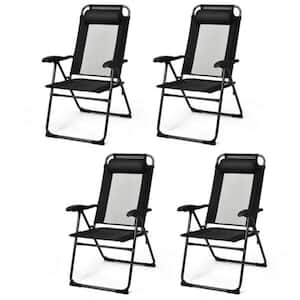 4-Piece Black Metal Outdoor Recliner Patio Garden Adjustable Reclining Folding Chairs with Headrests