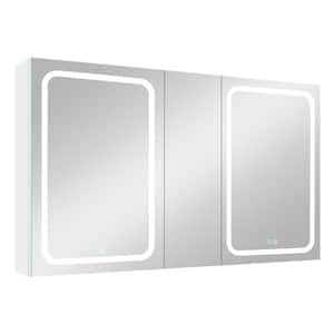 50 in. W x 30 in. H Rectangular Aluminum Medicine Cabinet with Mirror, LED Dimmable Light and 3-Door Cabinets