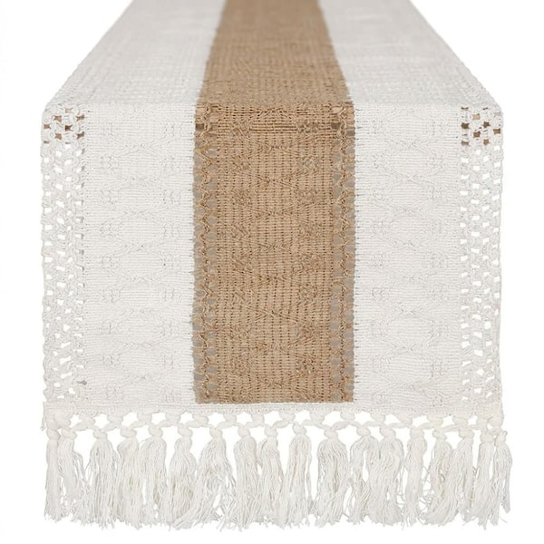 12 in. W x 72 in. L Brown Striped Cotton Table Runner with Tassels for Table Decor 1 Pack