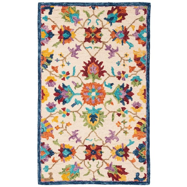 SAFAVIEH Aspen Ivory/Blue Doormat 3 ft. x 5 ft. Floral Area Rug