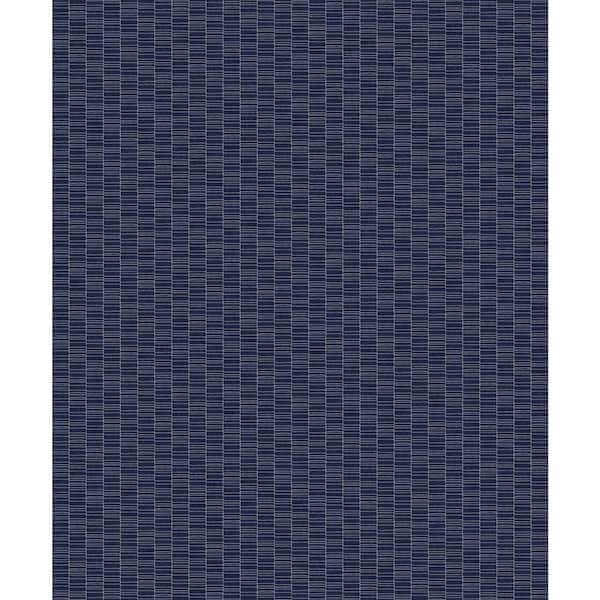 Seabrook Designs Denim Blue Deco Spliced Stripe Paper Non-Woven Unpasted Wallpaper Roll (covers 56 sq. ft.)