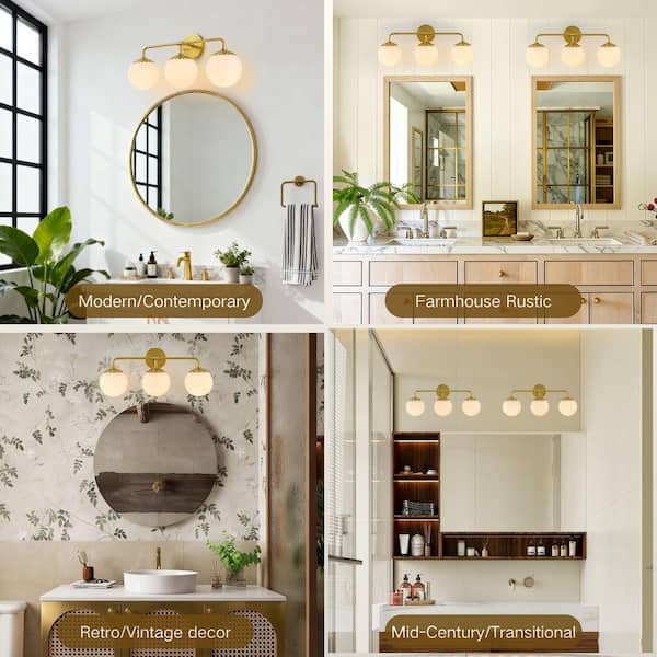 2-Light Bathroom Vanity Light In Gold Brass With Blue Flower Glass – Mid-Century Modern Wall Sconce For Over Mirror, Bedroom, Hallway