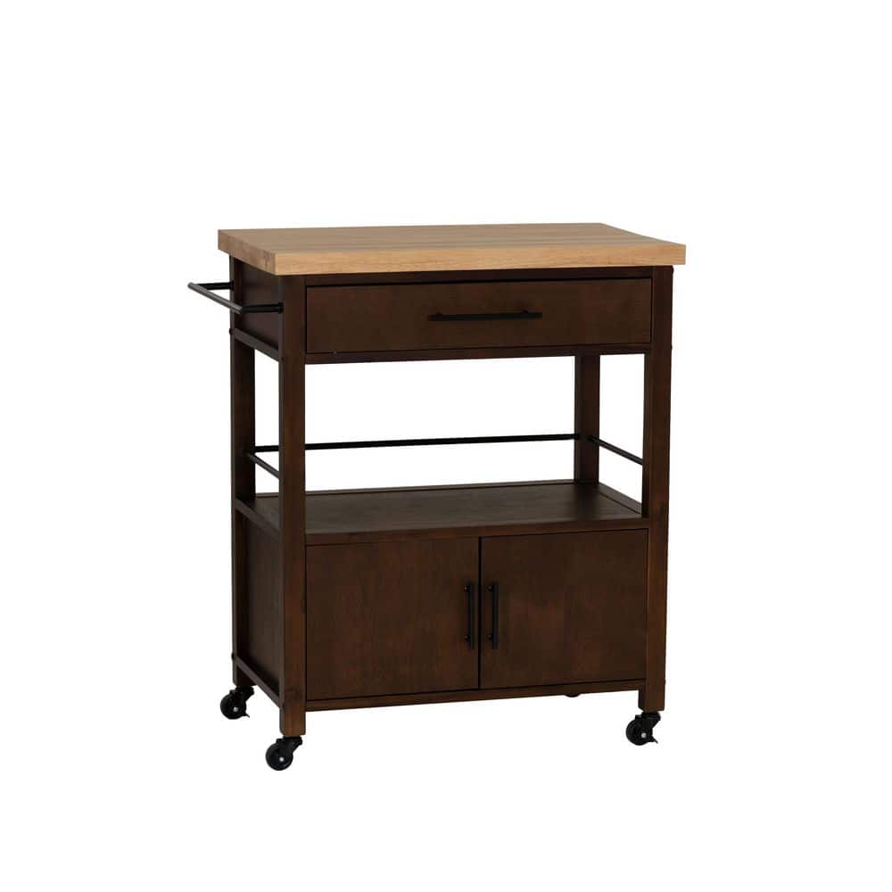 Lennix Brown Wood Kitchen Cart with Casters price history on PriceWatchPro
