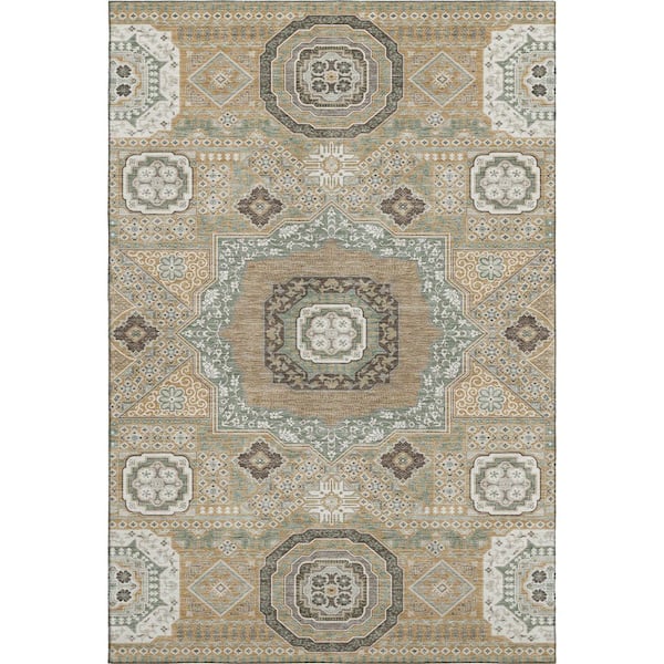 Mayfield Premium Machine Washable Abstract AMF2525 Gold 3 ft. x 5 ft. Area Rug