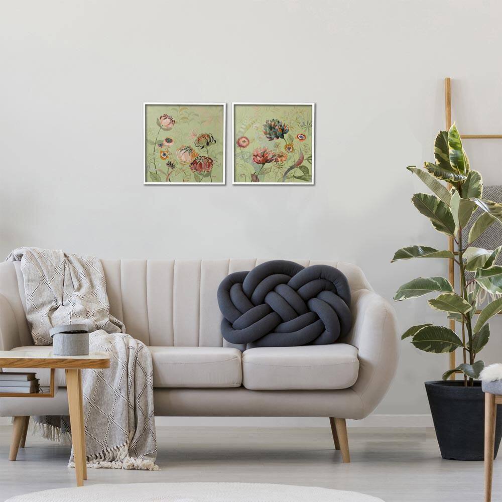 Chrysanthemums on Olive Green by Dusza 2-Piece White Framed Nature Giclee Art Print 12 in. x 12 in. price history on PriceWatchPro