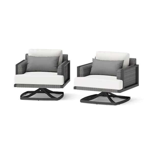 RST BRANDS Vistano Gray Swivel Motion Wicker Outdoor Lounge Chair with Canvas Flax Sunbrella Cushions (2-Pack)