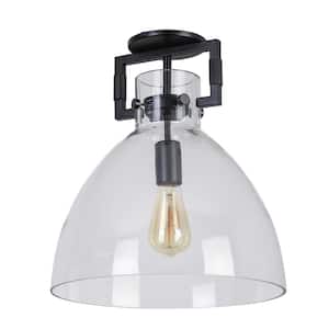 Liberty 13.75 in. 1-Light Matte Black Transitional Semi-Flush Mount with Clear Glass Shade and No Bulbs Included
