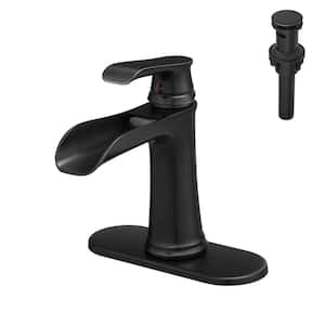 Single Handle Single Hole Bathroom Faucet with Deckplate Included, Pop Up Drain Water Supply Hoses in Oil Rubbed Bronze