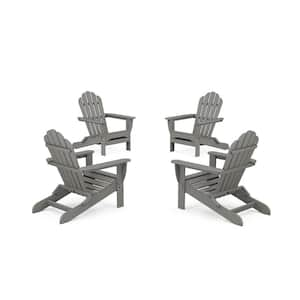 Monterey Bay 4-Piece Plastic Patio Conversation Set in Stepping Stone Folding Adirondack Chair